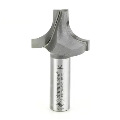 Amana 49706-CNC Carbide Tipped Plunge Round Over 1/2 R x 1-3/8 D x 1" CH x 1/2 Shank Router Bit
