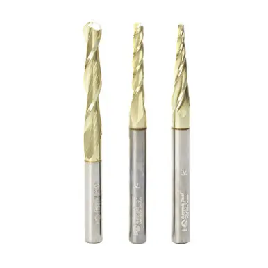 Amana AMS-146 3-Pc CNC 2D/3D Carving Ball Nose ZrN Coated 1/4" Shank Router Bit Collection Includes
