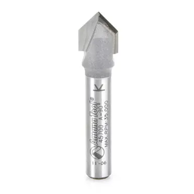 Amana 45700 Carbide Tipped V Groove 90 Deg x 3/8 D x 7/16 CH x 1/4" Shank Router Bit