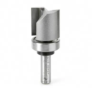 Amana 45466 Carbide Tipped Flush Trim Plunge Template 1" D x 1" CH x 3/8 Shank w/ Upper Ball Bearing