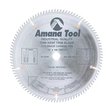 Amana TB10101 Carbide Tipped Thin Kerf Trim 10" D x 100T TCG, 10 Deg, 5/8 Bore, Circular Saw Blade