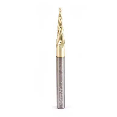 Amana 46572 CNC 2D/3D Carving 5.4 Deg Tapered Angle Flat Bottom x 1/16 D x 1 CH x 1/4 Shank x 3" x 4