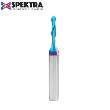 Amana 46369-K Spektra Double Flute Up-Cut Ball Nose Spiral 1/16 R x 1/8 D x 1/2 CH x 1/4 Shank x 2"