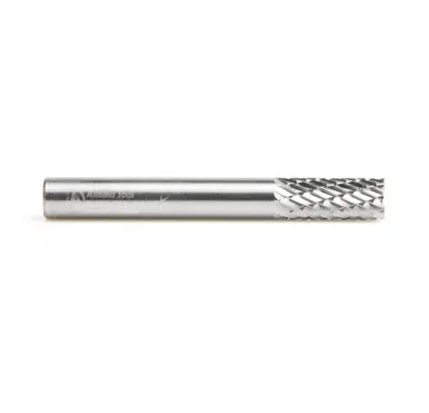 Amana BURS-082 Cylindrical Shape 1/4 D x 5/8 CH x 1/4 Shank x 2" w/ End, Double Cut SB Burr Bit