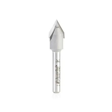 Amana 45707 Carbide Tipped Zero Point V Groove 60 Deg x 1/2 D x 9/16 CH x 1/4" Shank Router Bit