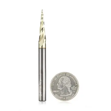Amana 46280 CNC 2D/3D Carving 6.2 Deg Tapered Angle Ball Nose x 1/32 D x 1/64 R x 1 CH x 1/4 Shank x