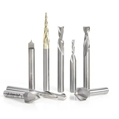 Amana AMS-177 - 8-Pc CNC V-Groove, Point Roundover and Multi-Purpose 1/4 Shank Router Bit Set
