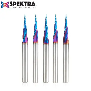 Amana 46280-K-5 5-Pc CNC Spektra Tapered Spiral 2D/3D Carving 1/32 Dia x 1/4" Shank Router Bit Pack