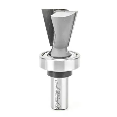 Amana 45890 Carbide Tipped Keller Dovetail 14 Deg x 1" D x 1" CH x 1/2 Shank w/ Upper Ball Bearing