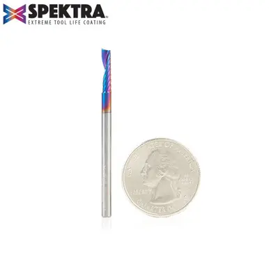 Amana 51410-K Spektra Coated Spiral O-Single Flute, Plastic Cutting 1/8 D x 1/2 CH x 1/8 Shank x 2"