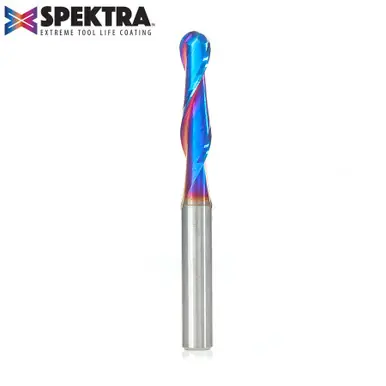 Amana 46376-K Spektra Double Flute Up-Cut Ball Nose Spiral 1/8 R x 1/4 D x 1 CH x 1/4 Shank x 2-1/2"