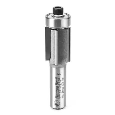 Amana 57184 Carbide Tipped Super Flush Trim 3/4 D x 1" CH x 1/2 Shank x 4-Flute Router Bit