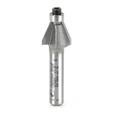 Amana 47201 Carbide Tipped Bevel Laminate Trim 22 Deg Angle x 1/2 D x 3/8 CH x 1/4" Shank w/ Ball