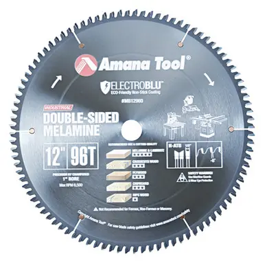 Amana MB12960C Electro-Blu Carbide Tipped Double-Face Melamine 12" D x 96T H-ATB, -6 Deg, 1" Bore,