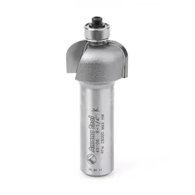 Amana 49106 Carbide Tipped Cove 1/4 R x 1" D x 1/2 CH x 1/4 Shank w/ Lower Ball Bearing Router Bit