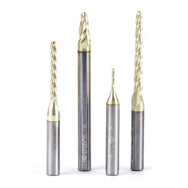 Amana AMS-141 4-Pc CNC 2D/3D Carving Ball Nose & Flat Bottom ZrN Coated 1/4" Shank Router Bit