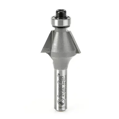 Amana 47206 Carbide Tipped Bevel Laminate Trim 25 Deg Angle x 3/4 D x 7/16 CH x 1/4" Shank w/ Ball