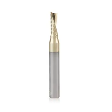Amana 51508-Z Spiral O-Single Flute, Aluminum Cutting 3/16 D x 1/2 CH x 1/4 Shank x 2" Down-Cut ZrN