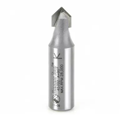 Amana 45702 Carbide Tipped V Groove 90 Deg x 7/16 D x 7/16 CH x 1/2" Shank Router Bit