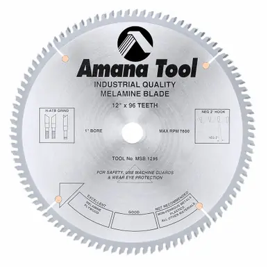 Amana MSB1296 Carbide Tipped Double-Face Melamine 12" D x 96T H-ATB, -2 Deg, 1" Bore, Circular Saw
