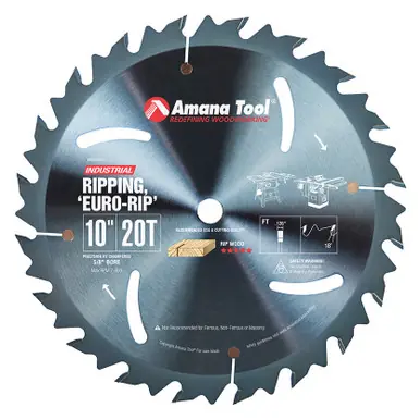 Amana RB1020C Electro-Blu Carbide Tipped Euro Rip w/ Cooling Slots 10" D x 20T FT, 18 Deg, 5/8 Bore,