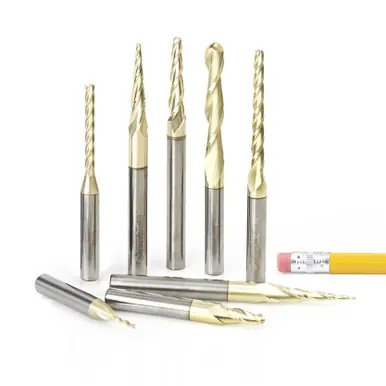 Amana AMS-136 8-Pc CNC 2D/3D Carving Ball Nose & Flat Bottom ZrN Coated 1/4" Shank Router Bit