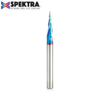 Amana 46280-K CNC Spektra 2D/3D Carving 6.2 Deg Tapered Angle Ball Nose x 1/32 D x 1/64 R x 1 CH x