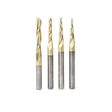 Amana AMS-148 4-Pc CNC 2D/3D Carving Ball Nose ZrN Coated 1/4" Shank Router Bit Collection Includes