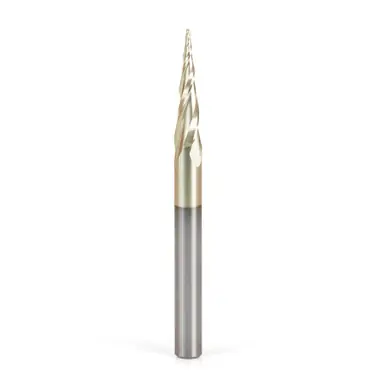 Amana 46570 CNC 2D/3D Carving 6.2 Deg Tapered Angle Flat Bottom x 1/32 D x 1 CH x 1/4 Shank x 3" x 3