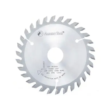Amana 663000 Carbide Tipped Edgebander Trim 150MM D x 30T ATB, 10 Deg, 30MM Bore, Circular Saw Blade