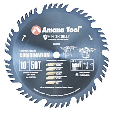 Amana 610504C Electro-Blu Carbide Tipped Combination Ripping and Crosscut 10" D x 50T 4+1, 15 Deg,