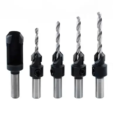 Amana PS-500 5-Piece Carbide Tipped Countersink and Steel Plug Cutter Set (Includes Four Drills)
