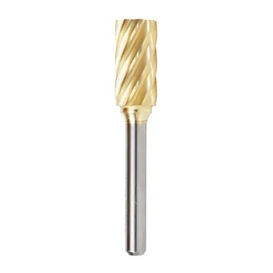 Amana BURS-104NF Cylindrical Shape Head 1/2 D x 1 CH x 1/4 Shank x 2-3/4" ZrN Coated Double Cut SA