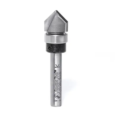 Amana 45750 Carbide Tipped V Groove 90 Deg x 1/2 D x 1/2 CH x 1/4" Shank w/ Upper Ball Bearing