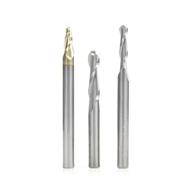 Amana AMS-149 3-Pc Up-Cut Spiral Ball Nose CNC Router Bit Pack, 1/4" Shank