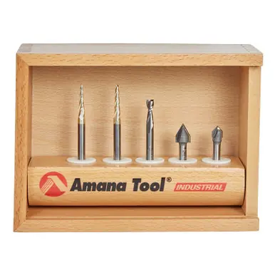 Amana AMS-127 5-Pc Starter Engraving CNC Router Bit Collection, 1/4" Shank