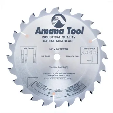 Amana RA1024 Carbide Tipped Radial Arm 10" D x 24T ATB, -2 Deg, 5/8 Bore Circular Saw Blade