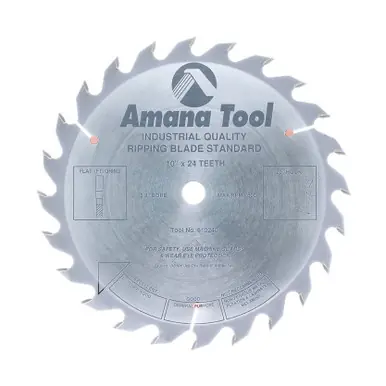 Amana 610240 Carbide Tipped Ripping Standard 10" D x 24T FT, 20 Deg, 5/8 Bore, Circular Saw Blade