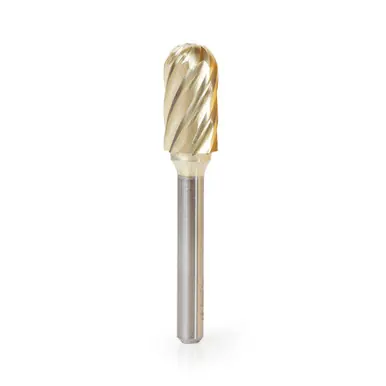 Amana BURS-124NF Radius Cylinder Head 1/2 D x 1 CH x 1/4 Shank x 2-3/4" ZrN Coated Double Cut Burr