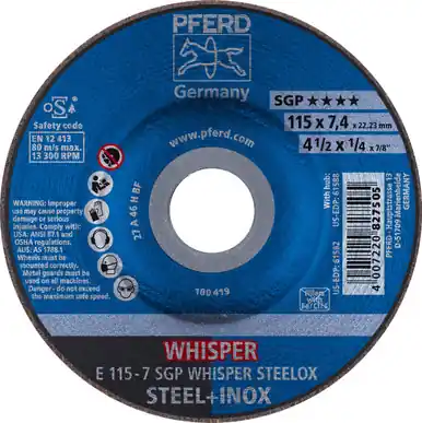 PFERD 61582 4-1/2" x 1/4" Grinding Wheel 7/8" AH WHISPER A 46 H SGP (10pk)