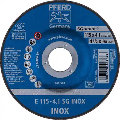 PFERD 61104 4-1/2" x 1/8" Grinding Wheel 7/8" AH A 30 N SG-INOX Type 27 (10pk)