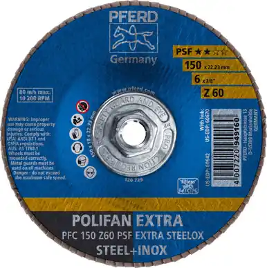PFERD 60670 6" x 5/8-11 POLIFAN Flap Disc - Conical PSF-EXTRA Zirconia 60G (10pk)