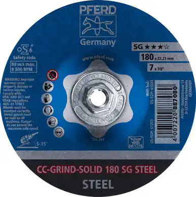 PFERD 61223 7" CC-GRIND-SOLID 5/8-11 Thread - SG for STEEL (10pk)