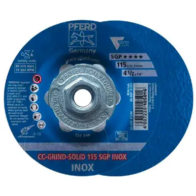 PFERD 61243 - 4-1/2" CC-GRIND-SOLID - 5/8-11 Thread - SGP INOX VICTOGRAIN-COOL (10pk)