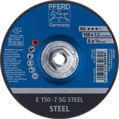 PFERD 61042 6" x 1/4" Grinding Wheel, 5/8-11 Thd. A 24 R SG - Type 27 (10pk)