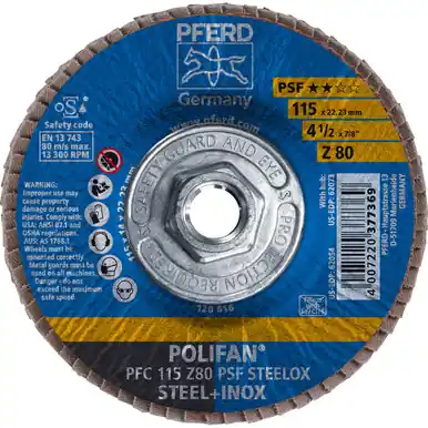 PFERD 62073 4-1/2" x 5/8-11 POLIFAN Flap Disc - Conical PSF Zirconia 80G (10pk)