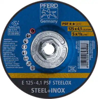 PFERD 63415 5" x 1/8" Pipeline Wheel, 5/8-11 Thd. 4.1mm, A 24 M PSF-INOX-PIPE, Type 27 (10pk)