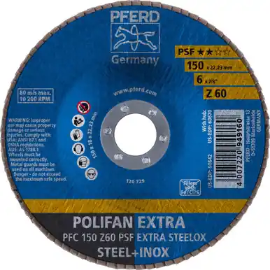 PFERD 60642 6" x 7/8" POLIFAN Flap Disc - Conical PSF-EXTRA Zirconia 60G (10pk)