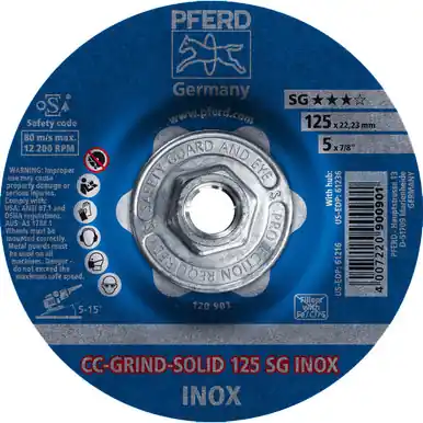 PFERD 61236 5" CC-GRIND-SOLID 5/8-11 Thread - SG for STAINLESS / INOX (10pk)