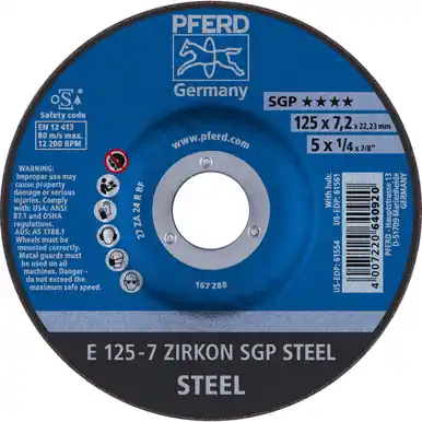 PFERD 61554 5" x 1/4" Grinding Wheel 7/8" AH ZA 24 R SGP - Type 27 (10pk)